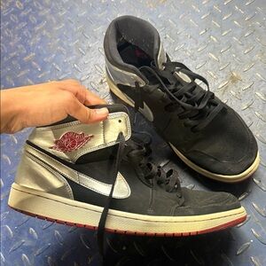 Jordan Black and Silver Sneakers with Red Accents